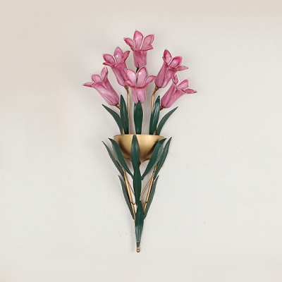 Romantic Tulip Bouquet Wall Lamp 6 10 Lights Pink Glass Metal Sconce