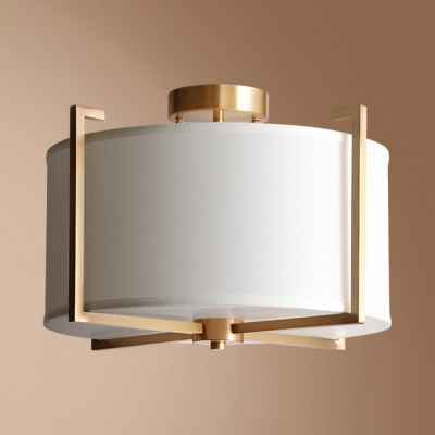 Rustic Style Drum Ceiling Lamp Fabric 4 Lights White Semi Flush Ceiling Light for Bedroom