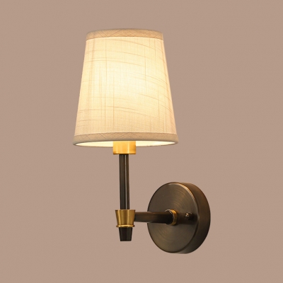 Rustic Style Tapered Sconce Light Fabric 1 Light White Wall Light for Hallway Study Room