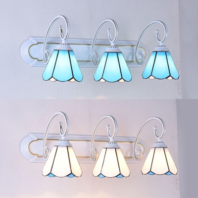 Simple Style Cone Wall Light Glass 3 Lights White/Blue Sconce Lamp for Living Room Bathroom
