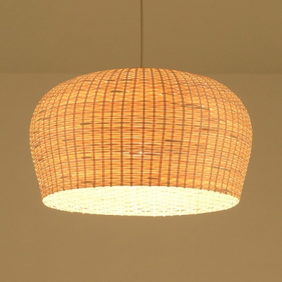 Single Light Dome Shape Ceiling Light Rustic Rattan Pendant Lighting in White for Dining Room