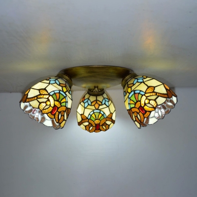 Stained Glass Flush Mount Light 3 Lights Victorian/Mediterranean/Baroque Ceiling Light