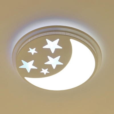 Star Pattern Round Mount Ceiling Light White Lighting/Third Gear/Stepless Dimming Light Fixture for Kids Room