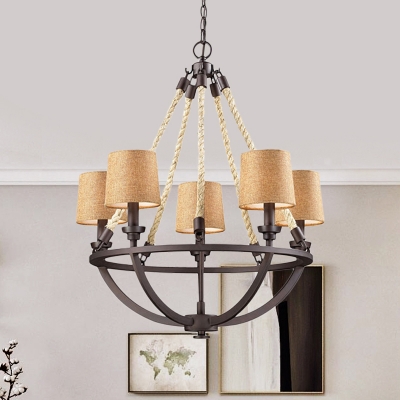 Tapered Shade Chandelier Light Foyer Dining Room 5/6 Lights Metal and Fabric Pendant Light