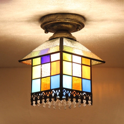 Tiffany Style House Ceiling Lamp Stained Glass 1 Light Flush Ceiling Light for Hallway