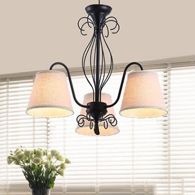 Traditional Black Pendant Light with Tapered Shade 3 Lights Metal Chandelier for Study Room