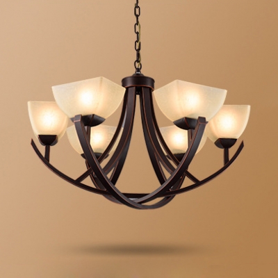 Up Lighting Foyer Pendant Light Metal and Frosted Glass 4/6/8/12 Lights Antique Style Chandelier