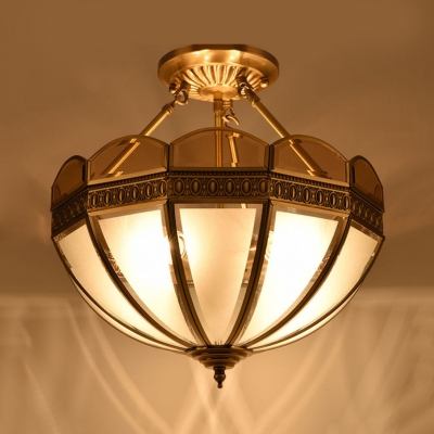 Vintage Style Semi Flush Ceiling Light Dome 4 Lights Glass Ceiling Lamp for Dining Room