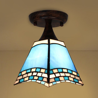 1 Light Ceiling Light Tiffany Style Stained Glass Flush Mount Light for Living Room Hallway