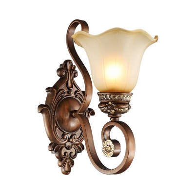 1 Light Flower Wall Light Antique Style Metal Wall Sconce in Rust for Dining Room Hallway