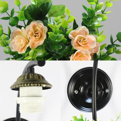1 Light Globe Wall Light Rustic Style Glass and Shell Wall Sconce with Plant Decoration for Balcony