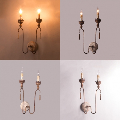 2/3 Lights Candle Sconce Light Vintage Style Metal Sconce Light in Rust for Hallway Bedroom
