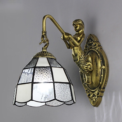 2 Color Optional Dome Wall Sconce with Mermaid Decoration 1 Light Stained Glass for Dining Room Bedroom