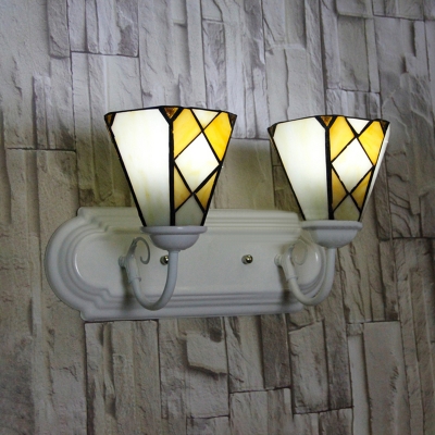 2 Lights Conical Sconce Light Traditional Style Glass Wall Light for Bedroom Hallway