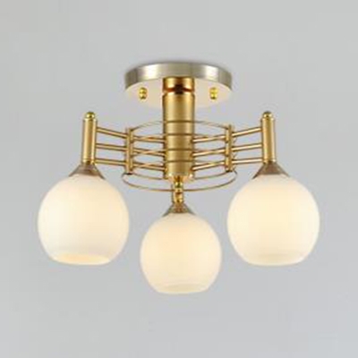 3/5/6 Lights Globe Semi Ceiling Mount Light Modern Frosted Glass Ceiling Lamp in Gold for Bedroom