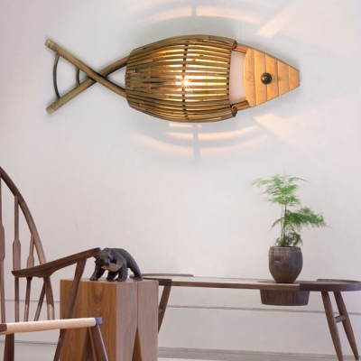 Tropical Fish Wall Light for Bedroom Restaurant Bamboo One Light Wall Sconce in Wood, 25