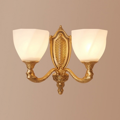 Antique Style Bell Shade Wall Sconce Frosted Glass 1/2 Lights Brass Wall Light for Bedroom