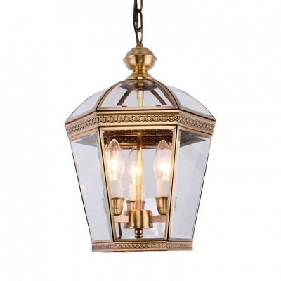Antique Style Candle Chandelier with Shade 3 Lights Metal and Clear Glass Hanging Light for Kitchen