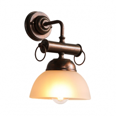 Antique Style Rust Wall Light with Dome Shade 1 Light Frosted Glass and Metal Sconce Light for Bar
