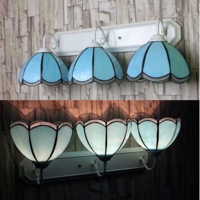 Bowl Dining Room Sconce Light Glass 3 Lights Simple Style Wall Light in Blue