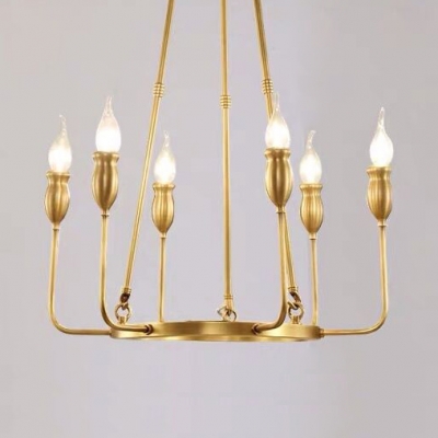 Brass Round Chandelier Light 6/8 Lights Elegant Metal Wall Light with Fake Candle for Kitchen