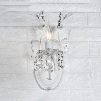 Candle Shape Bedroom Wall Light Fixture Clear Crystal 1/2 Lights European Style in White