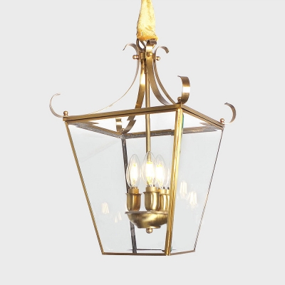 Candle Shape Hallway Chandelier Clear Glass and Metal 3 Lights Vintage Ceiling Light in Brass