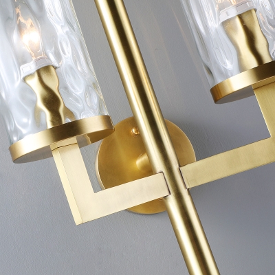 Classic Cylinder Sconce Light 1/2 Lights Metal and Dimpled Glass Wall Sconce in Brass for Study