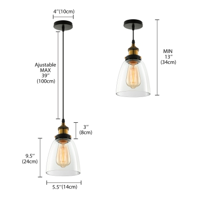 Cloche Shade 1 Light Pendant Light with Amber/Smoke/Clear Glass Shape in Vintage Style for Kitchen Warehouse