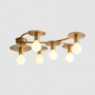 Creative Brass Semi Flush Mount Light 6/8 Lights Metal Ceiling Light for Living Room