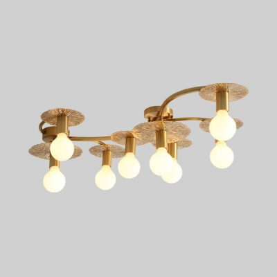 Creative Brass Semi Flush Mount Light 6/8 Lights Metal Ceiling Light for Living Room