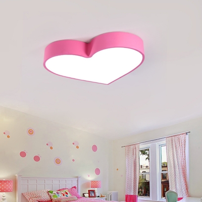 Cute Heart Shape Flush Ceiling Light Acrylic Metal Ceiling Mount Light in Red/Blue/Pink/Yellow for Girl Bedroom