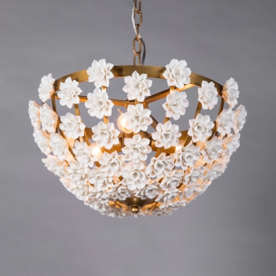 Decorative Dome Shape Chandelier with Flower Metal 3 Lights Gold/Silver Pendant Lighting for Bedroom