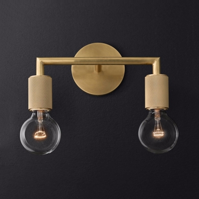 Dining Room Study Sconce Light with Open Bulb Metal 2 Lights Industrial Brass/Black/Chrome Sconce Light
