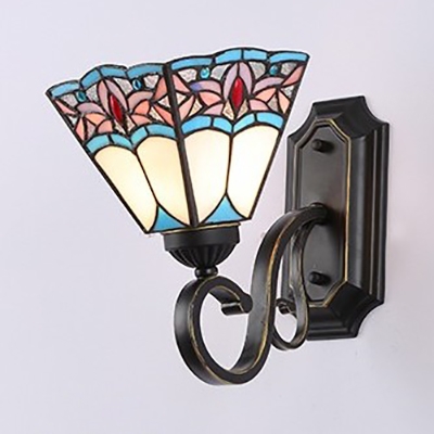 Dining Room Wall Sconce Stained Glass and Metal 1 Light Tiffany Style Sconce Light with 4 Pattern Choice