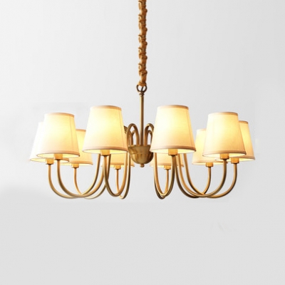 Elegant Style Brass Pendant Lighting with Tapered Shade 8/10 Lights Metal Chandelier for Dining Room