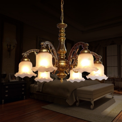 Elegant Style Pendant Light with White Bell Shade 3/6 Lights Frosted Glass Chandelier for Hotel
