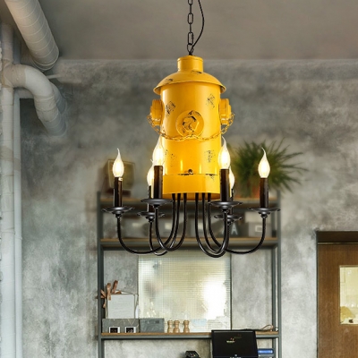 Fire Hydrant Decoration Chandelier Metal 6 Lights Vintage Style Yellow Pendant Lamp for Bar Restaurant