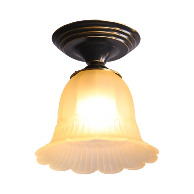 Frosted Glass Flush Ceiling Light Kitchen 1 Light Antique Style Bell Shade Overhead Light
