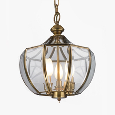 Luxurious Style Hanging Light Candle Shape 3 Lights Metal and Glass Chandelier for Living Room