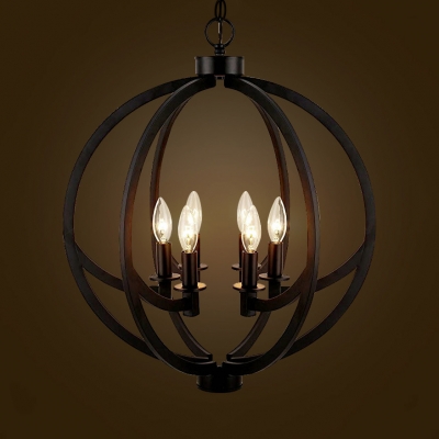 Metal Candle Ceiling Light 6 Lights Industrial Style Chandelier in Black for Dining Room