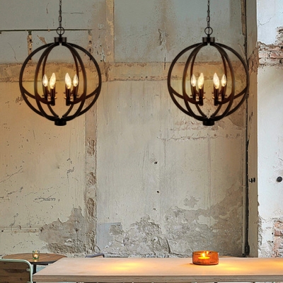 Metal Candle Ceiling Light 6 Lights Industrial Style Chandelier in Black for Dining Room