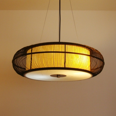 Rustic Style Round Pendant Chandelier Wood 3 Lights Wood/Black Hanging Lamp for Living Room