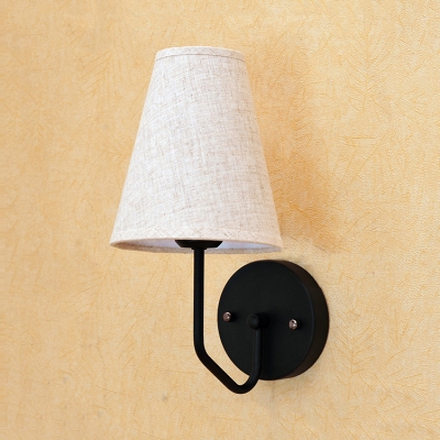 Rustic Style Tapered Shade Sconce Light Fabric Metal 1 Lights Beige and Black Wall Lamp for Hallway