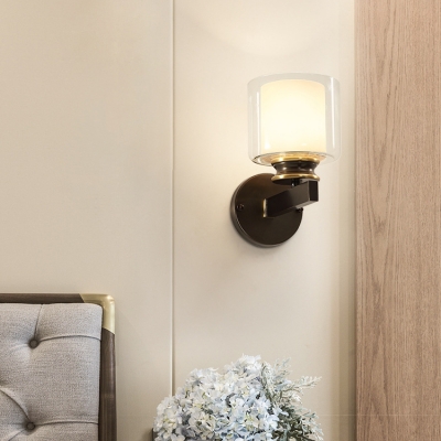 Single Light Cylinder Sconce Light Vintage Style Glass Wall Lamp in White for Bedroom Kitchen