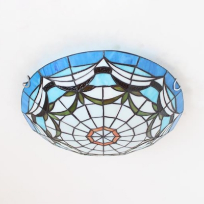 Stained Glass Dome Ceiling Lamp Dining Room Tiffany Style Rustic Flush Light