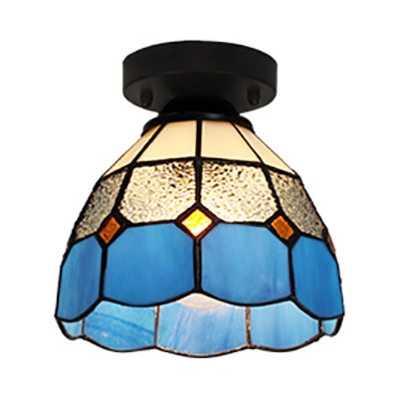 Tiffany Style Cone Ceiling Light 1 Light Stained Glass Flush Mount Light for Bedroom