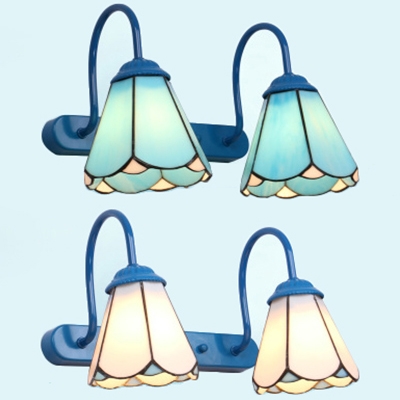 

Tiffany Style Cone Wall Sconce 2 Lights Glass Sconce Wall Light for Restaurant Bedroom, Blue;white, HL522968