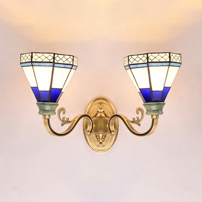 Tiffany Style Vintage Sconce Light Cone 2 Lights Stained Glass Wall Light for Dining Room