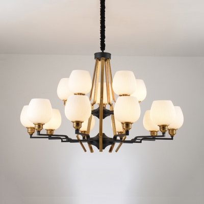 Up Lighting Living Room Chandelier Open Glass Metal 6/8/15 Lights Antique Pendant Light with White Shade